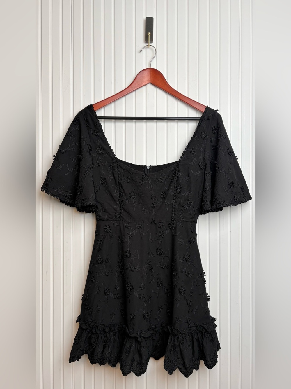 Women’s Soft Goth Mini Dress S Floral Embroidered Ruffle Dark Romantic Feminine